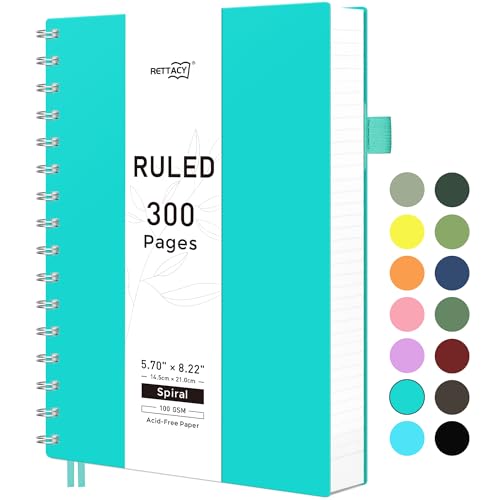 RETTACY Spiral College Ruled Notebook, 300 Pages, A5 Size (5.7" x 8.2") - color: Tiffani Blue, size: 5.7" x 8.2"
