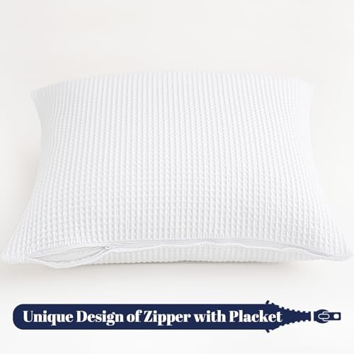 PHF Cotton Waffle Throw Pillow Covers 24" x 24", White, No Insert - color: White, size: 24" x 24" (Pack of 2)