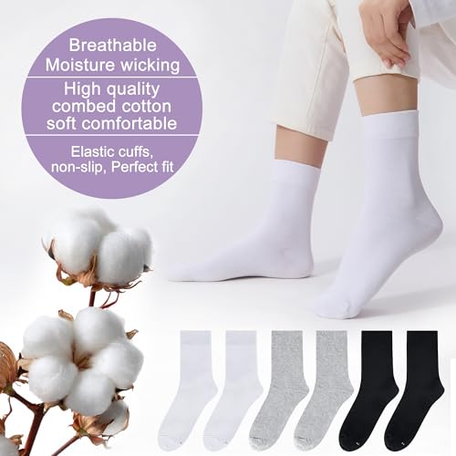 ATBITER Women Thin Cotton Crew Socks,Ankle Bootie Casual Dress Socks 6Pairs - color: 6 Pairs 2white+2black+2grey, size: 5-9