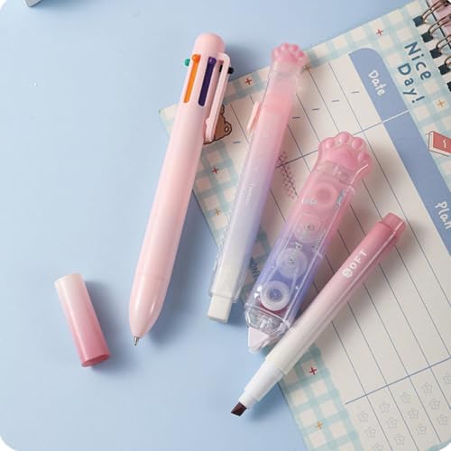 MOZXIRZ 9 Pcs Cute Pink Stationery Set Cat Paw School Supplies Kawaii Office Supplies Including Pens Pencil Sharpener Highlighter Eraser Correction Tape Ruler Utility Knife (Cat Paw-Pink) - color: Cat Paw-Pink