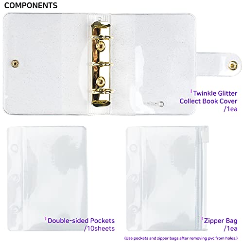 twinkle glitter mini photocard ring binder album/Compatible with 2x3 Photos of Fujifilm Instax Mini Cameras, Collecting Kpop Photo Cards and Name Cards (binder+10sheets+zipper bag)/Pack of 2