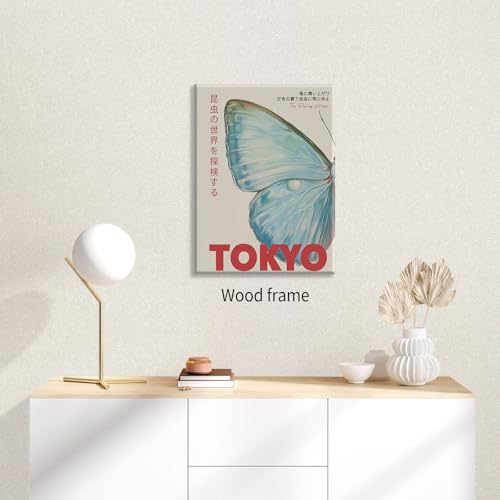 Japanese Nature Butterfly Poster Modern Minimalist Tokyo Art Wall Art Vintage Animal Aesthetic Canvas Prints 08x10 inch Framed for Bedroom Dorm Wall Decor - color: Trendy 1-WFramed, size: 10"L x 8"W