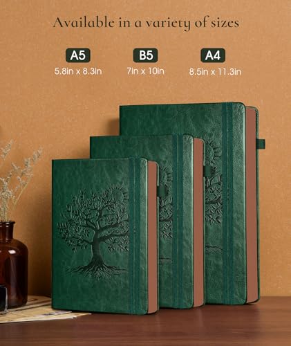 PAIBAS Lined Journal Notebook with 300 Page Numbered Pages, Vintage Leather - color: Green, size: A4 (8.5in X 11.3in)