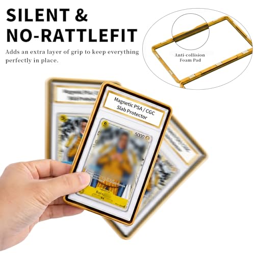 Magnetic PSA/CGC Slab Protector with Foldable Kickstand - UV Protection Tempered Glass & Aluminum Metal Bumper for 35PT PSA CGC CSG AGS, 9-Point Secure Lock Display Guard & Clear View (Yellow) - color: Yellow, size: PSA Card Case