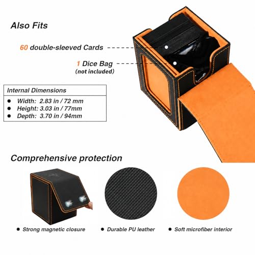 Venssu MTG Deck Box with Commander Display Window (Black&Orange, 1 window) - color: Black and Orange