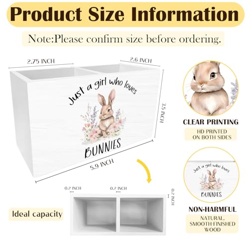 Floral Bunny Pen Holder for Desk, Rabbit Bunny Lovers Gifts Pencil Organizer, Just a Girl Who Loves Bunnies Wooden Box Sign Desk Decor for Home Office Decoration - color: BUNNY