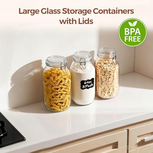 ComSaf Large Glass Jars with Airtight Lids 71 oz 3 Pack Pantry Organization - size: 71 fl oz x 3