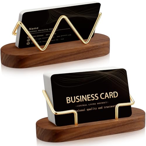 Amyhill 2 Pcs Wood Business Card Holders Display for Desk, Brown - color: Brown