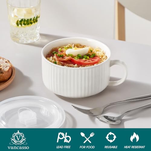 vancasso 38oz Soup Mug with Lid and Handle Steam Vent Bowl White 2 Pack - color: White - Set of 2