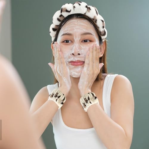 Leopard Skincare Bubble headband and wristband set for Face Washing - color: Leopard 01