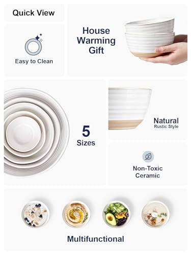 LE TAUCI Cereal Bowls Set of 4, Ceramic Soup Bowl 28 oz, Stoneware Kitchen Bowl for Pho, Chip, Fruit, Salad, Noodle, Ramen, Dishwasher Oven Microwave Safe - 6 Inch, Arctic white (Pack of 3) - size: 6 inch (Pack of 3)