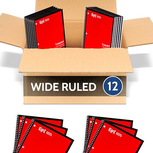 EPI Spiral Notebook | Wide - 70 Sheets, Durable Spiral Binding | 10.5 x 8 in | Classroom Supplies | School, Office, Note Taking, Journaling - 12 Pack - color: Red, size: 12