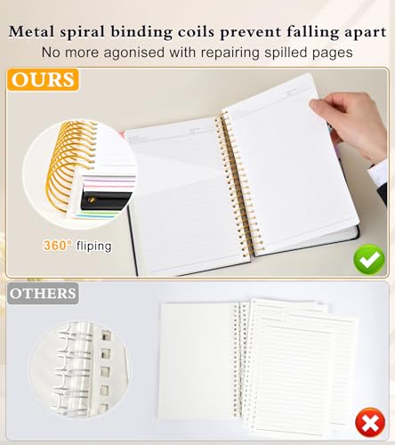 5 Subject Notebook College Ruled with Removable Pocket Dividers Tabs, 240 Pages Spiral Notebook 8.5 x 11, Lined Journal Notebook for Women , Hardcover Notebooks for Work School Note taking A4 Black - color: Black, size: A4