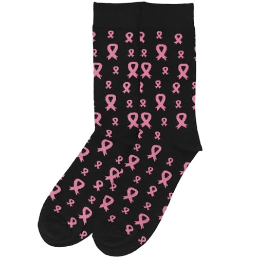 tiemart Men's Socks, Fits Men's Shoe Sizes 8-12 - color: Black Breast Cancer Awareness