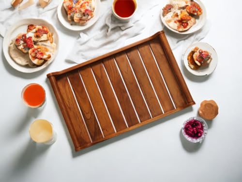 Vesta Homes Set of 2 Romper Teak Wood Rectangular Serving Tray for Home/Kitchen/Restaurant/Office Organizer/Dining Table|Premium Wooden Trays| 18 X 12 ; 15 x 10 inches | Handcrafted in India - size: 18" x 12"; 15" x 10"