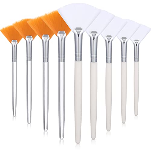 Maitys 9 Pieces Facial Fan Mask Brushes, White, Yellow - color: White, Yellow