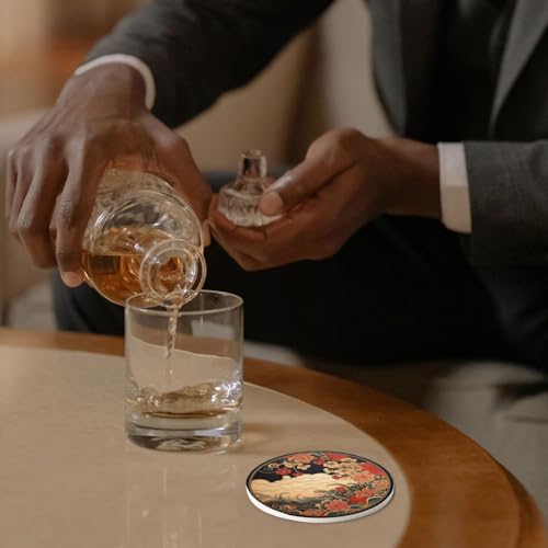 Trillionn 12 Pack Felt Cup Coasters for Drink, Absorbent Coasters for Coffee, Japonisme Pattern Design - color: Japonisme