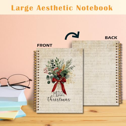 JINYO Vintage Christmas Eucalyptus Notebook, Coquette Red Bow Berries Botanical Bouquet Journal, Retro Xmas Plant Journal for Women, Merry Christmas Spiral Notebook 5.5x8.3 Inch - color: white Christmas Notebook-s