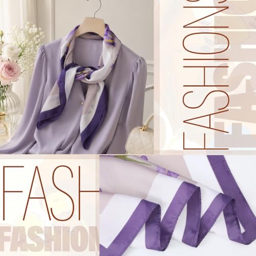 Ymapinc Colorful Western Horse Neck Scarf for Women, Square Silk Wrap, Horse Printed Bandanas Soft Head Scarf for Women - color: Purple Flowers