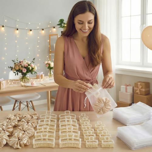 48Pcs Bridesmaid Pearl Hair Clips Scrunchie Gift Set for Women - color: White, size: Pearl