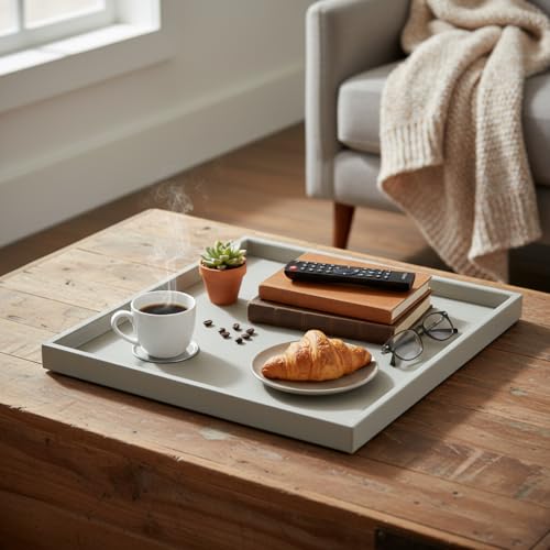 25 * 25 Inch Rectangular Ottoman Tray | Textured PU Leather, Waterproof & Heat-Resistant Storage for Coffee/Dining Tables, Sofa, Bed, Entertainment & Party (Tranquil Beige, 25 * 25in) - color: Tranquil Beige, size: 25" x 25" x 1.5"