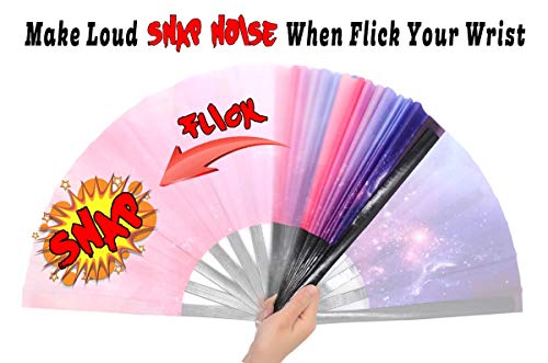 OMyTea Large Rave Folding Hand Fan for Men/Women - 13'' Foldable Clack Festival Fan (Galaxy Dream) - color: Galaxy Dream