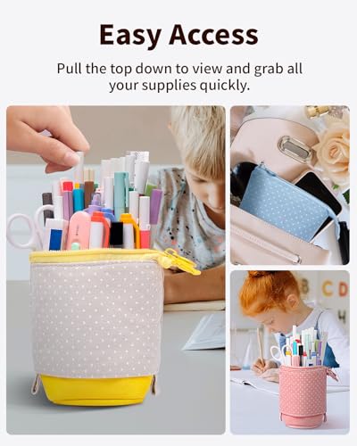 Sooez Standing Pencil Case, Cute Stand up Pencil Pouch, Telescopic Pen Bag - color: Yellow