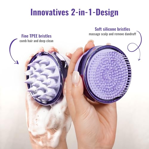 SHINLEA 2 in 1 Scalp Massager Hair Growth,Scalp Scrubber with Soft Silicone Bristles for Dandruff Removal,Shampoo Brush for Exfoliation,Head Massager for Both Wet and Dry Use (Purple) ﻿ - color: Purple