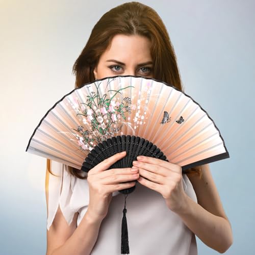 Zonon 4 Pack Hand Held Folding Fans for Women Silk,Forest Butterfly - style: Forest Butterfly