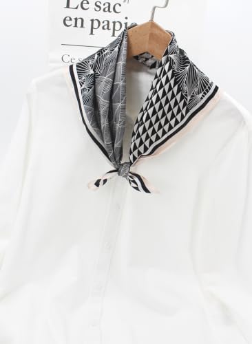 ANDANTINO 100% Mulberry Silk Scarf -21” Square Neckerchief with Gift Packed - color: Geometry - Black&creamy