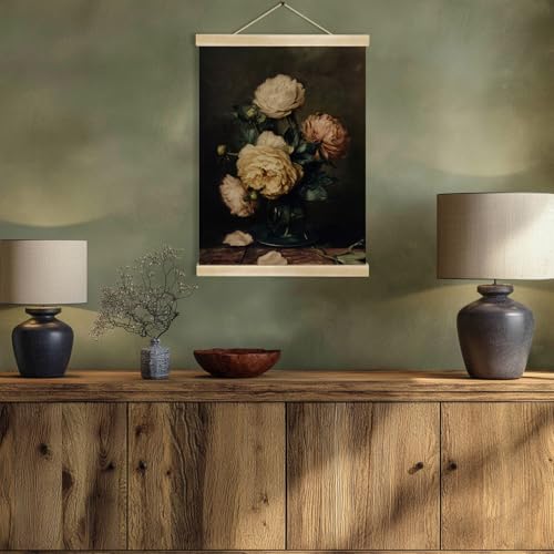 You found a duck Vintage Camellia Flower Poster Wall Art Decor,Retro Camellia Wall Art,Flowers Linen Hanging Poster for Bedroom Living Room Office, Farmhouse18.5X14inch (HD017) - color: HD017