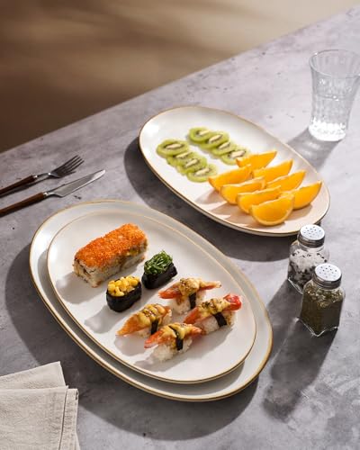 famiware Serving Platters Set of 3 Sizes - Oval, Matte White - color: Matte White