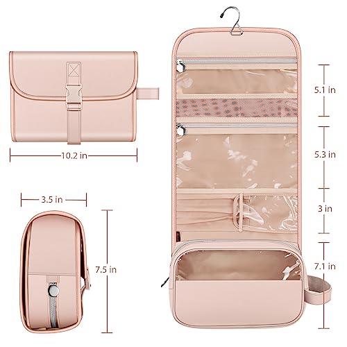 FINTIE Hanging Toiletry Bag Portable Travel Cosmetic Makeup Organizer - color: Pink