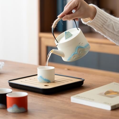 Chinese Tea Set – White Porcelain Gongfu Teapot with 4 Colors Cups & Tea Tray & Tea Strainer, Travel Tea Set with Carrying Case for Tea Ceremony, Daily Tea Ritual, Asian Style Gift - color: White Teapot & 4-Color Teacups