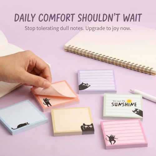 6 Pads Cute Cat Sticky Notes 3X3 Funny Post it Notes Notepads - color: Black Cat