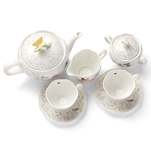 Lenox Butterfly Meadow Porcelain Teapot and Tea Cup Set, 9-Piece, 48oz - style: 9-Piece Tea Set
