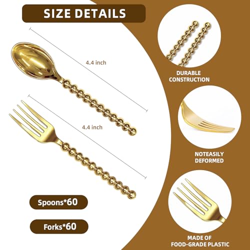 Premium Gold Mini Dessert Utensils Set - 120-Piece (60 Forks & 60 Spoons) - color: 120pcs Gold Set