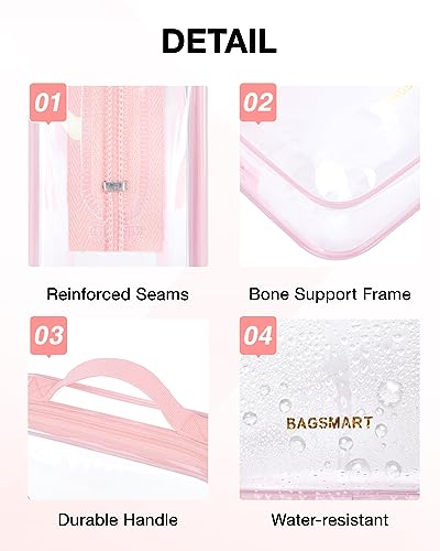 BAGSMART Clear Toiletry Bag with Handle 2-Pack TSA Approved, Pink - color: Pastel Pink, size: Medium