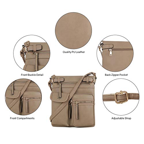 SG SUGU Katie Lightweight Medium Crossbody Bag Shoulder Bag with Multi Pocket for Women - color: Khaki