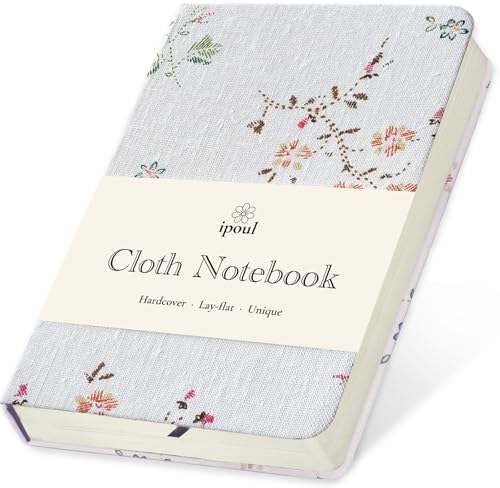 Pocket Journal, Floral Linen Notebook, Similar Embroidered, A6 Notebook, 4x6 Journal, Lay Flat, Hardcover, Lined & Unlined Sketchbook, White - color: A6-Floral White