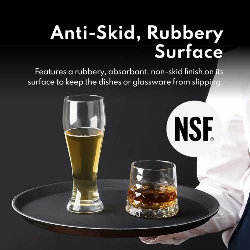 New Star Foodservice Restaurant Grade Non-Slip Serving Tray, 14 Inch Round Black Plastic Tray with Rubber-Lined Surface, Bar, Catering, Restaurant, and Foodservice Tray - size: 14 inch
