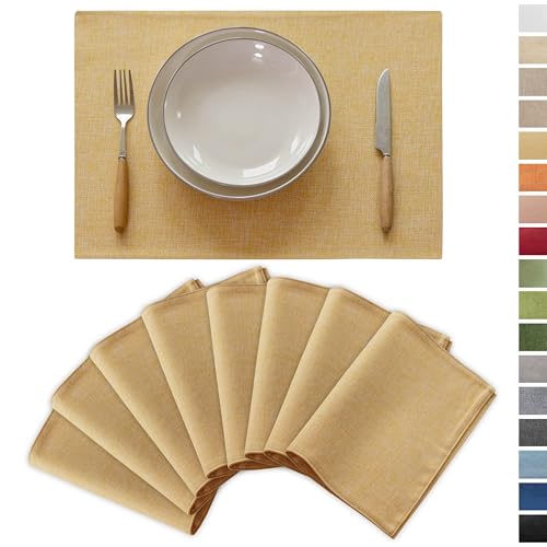Demetex Yellow Placemats Set of 8 Linen Fabric Placemat Heat Resistant Washable Place Mats for Kitchen Party Dinner, 13x19 inch, Yellow - color: Yellow, size: Placemats set of 8