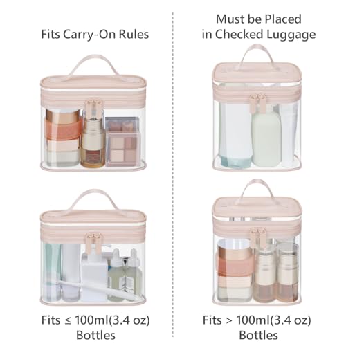 PACKISM Clear Makeup Bag for Travel - TSA Approved Toiletry Bag, 2 Pink - color: Bright Pink, size: Mixed Size Series (1 Medium + 1 Large)