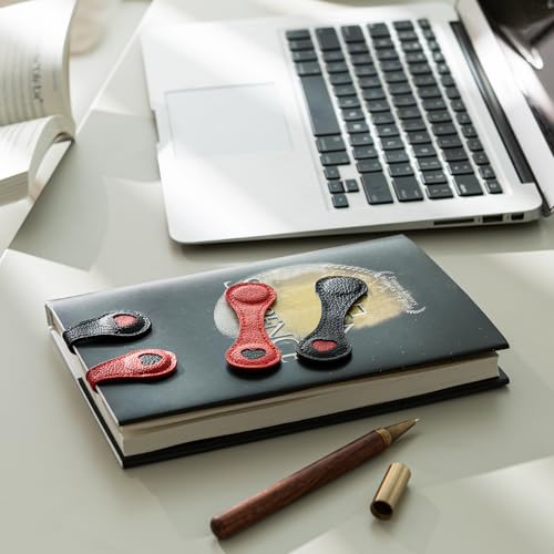 Ovesmusl 2Pcs PU Leather Heart Magnetic Bookmarks with Pen Holder - style: Heart (Red+Black)