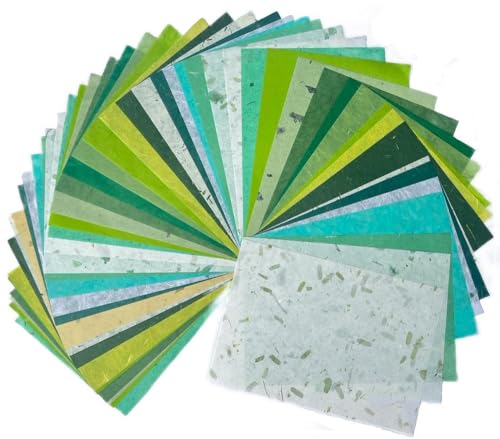 A4 Natural Banana bark, Leaves etc., Mulberry Paper Sheets Art Tissue Washi Paper Design Craft Art Origami Suppliers Card Making Writing Painting 50 Sheets (Green Leaves,Banana Bark, etc.,, A4) - color: Green Leaves,Banana Bark, etc.,, size: 8.3 X 11.7 In