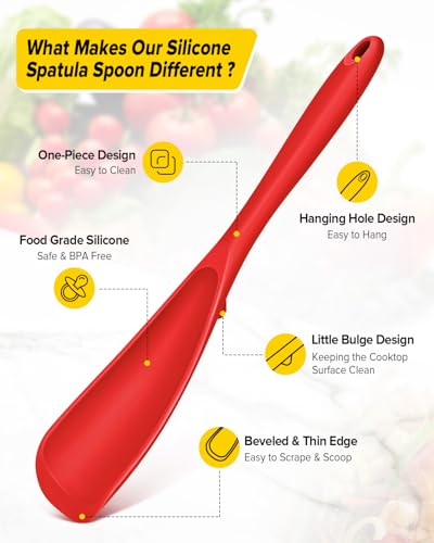 BUNDLEPRO Silicone Cooking Spoons for Nonstick Cookware, One-Piece, 2 Pack - color: Red