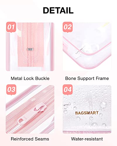 BAGSMART Clear Toiletry Bag 2-Pack TSA Approved Water-Repellent, Pink - color: Angelic Pink, size: Medium