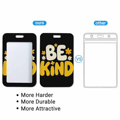 ID Badge Holder Be Kind Badge Holder with Lanyard Small Yellow Flower Badge Holder for Workplaces Events Schools - color: Be Kind