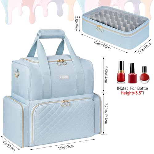 Nail Polish Organizer Holds 80+ Bottles,Nail Polish Carrying Case with 2 Removable Bags,Nail Organizers and Storage for Nail Tech,Portable Nail Polish Supplies Holder,Mother Day Gift for Women Grils - color: Light Blue