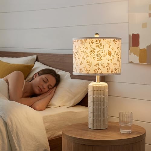 PoKat 23'' Dried Flowers Table Lamp for Bedroom Nightstands, Birthday Gifts for Women Mom, House Warming Gifts New Home Decor, Ceramic Lamp for Living Room Nursery, Modern Bedroom Lamp for Dresser - color: Autumn Gold